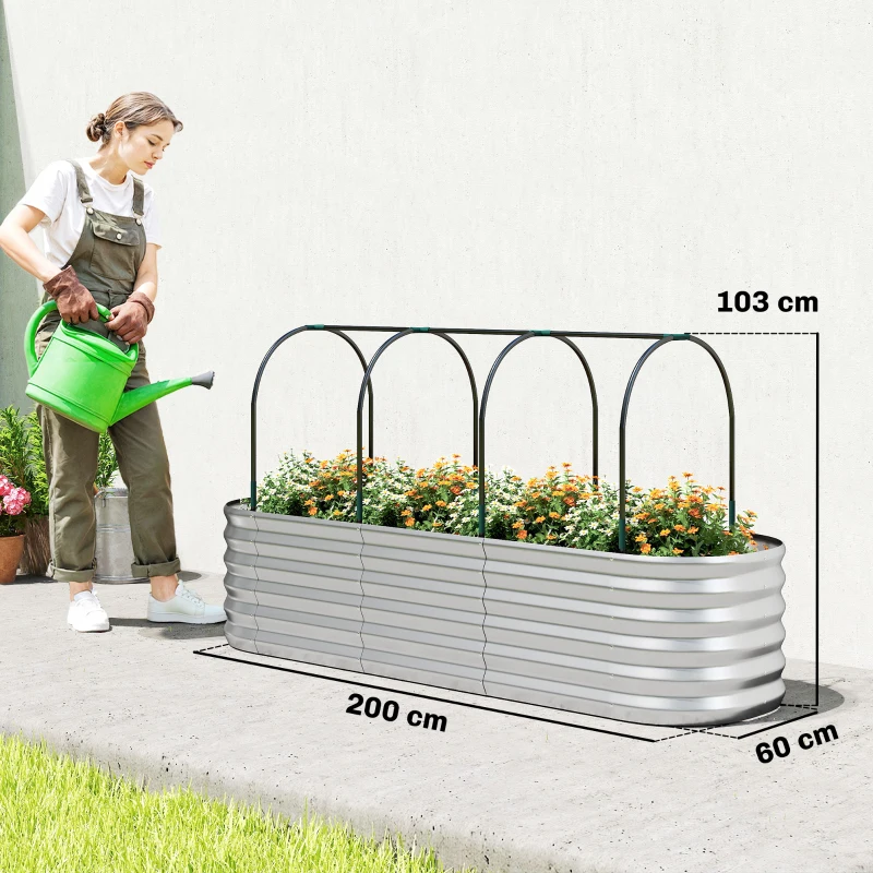 Outsunny Strat Înălțat de Grădină cu Seră și Jardinieră