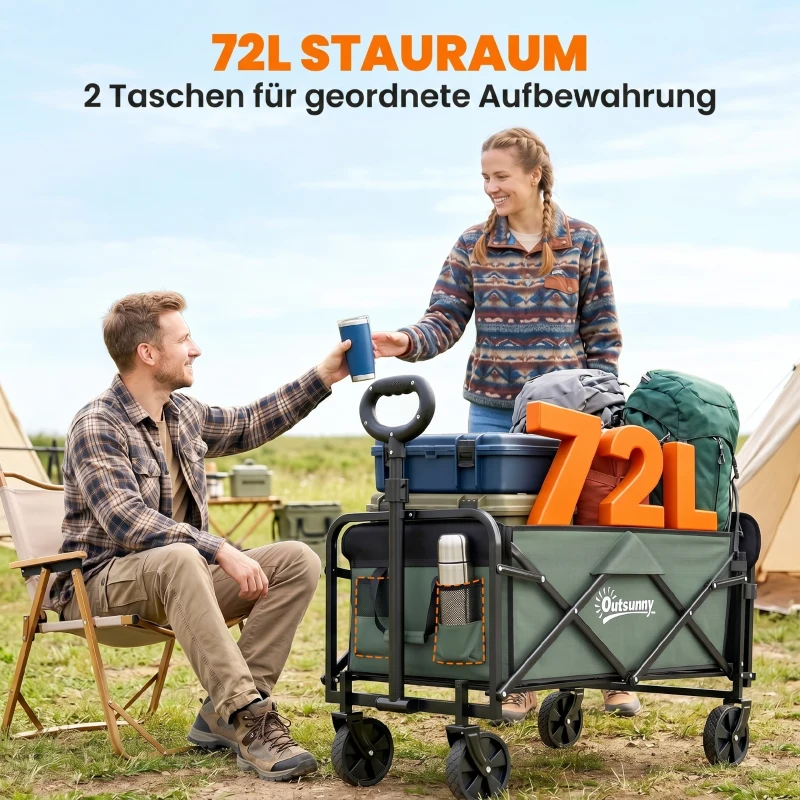 Outsunny Gartenwagen 90 kg belastbar, klappbar Transportwagen mit herausnehmbare Plane, Griff, Rädern 72 Liter Grün