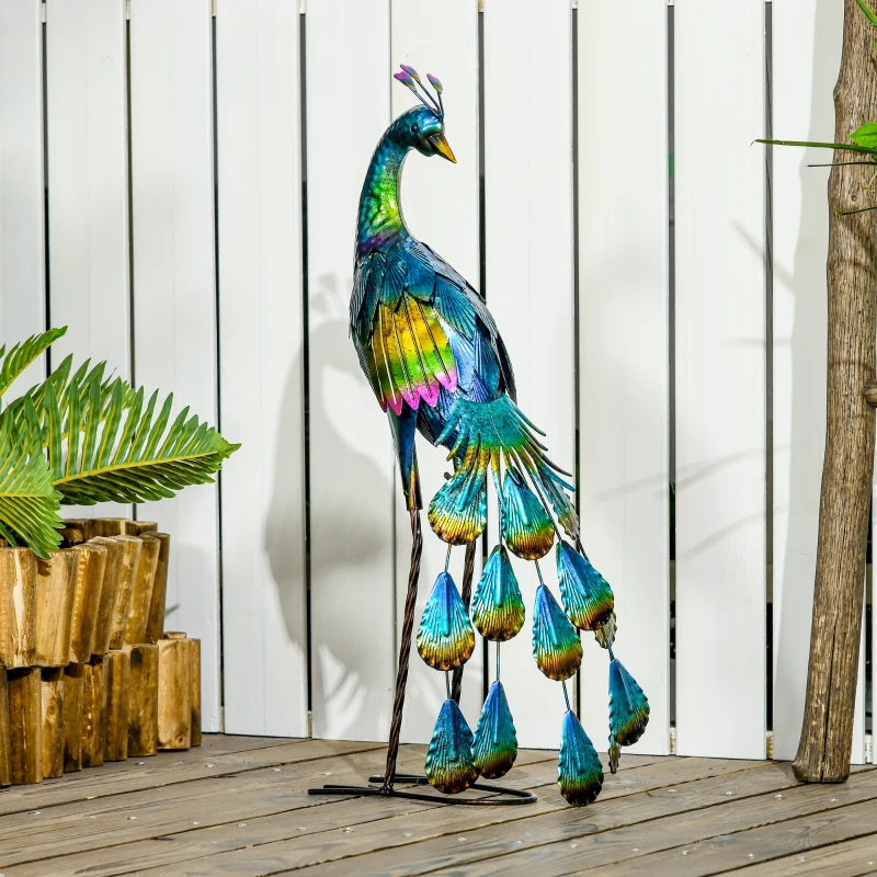 Outsunny Gartenstatur Gartendekoration Pfau, 25 x 29 x 59 cm, Mehrfarbig