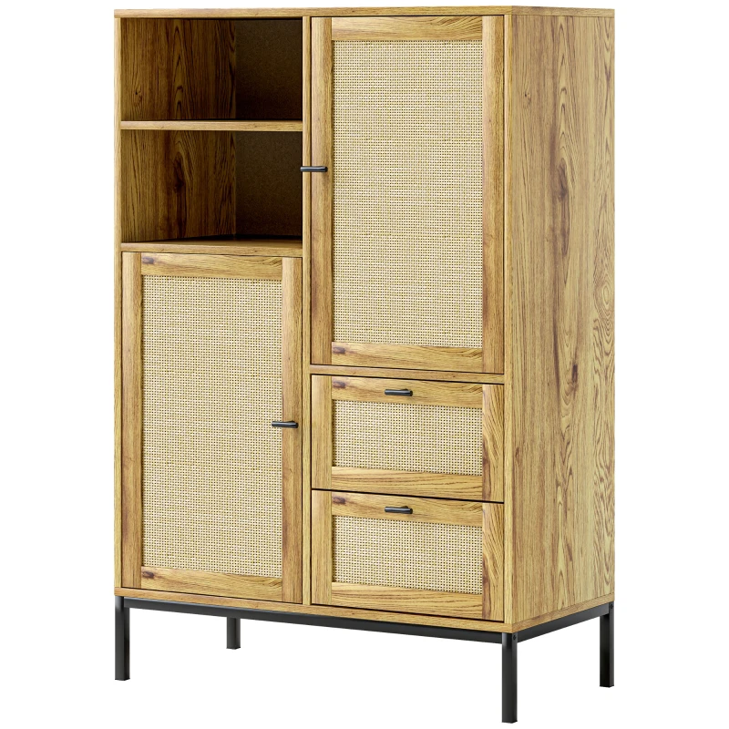 HOMCOM Aufbewahrungsschrank, Flexible Kommode mit Rattan-Türen, Schubladen und verstellbaren Regalen, 80B x 40T x 120H cm