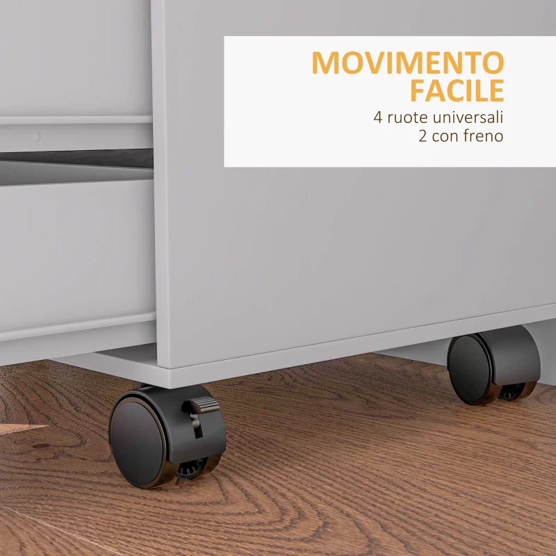 HOMCOM Mobile Laterale con 5 Cassetti, Armadietto con Ripiano Regolabile, Mobiletto da Ufficio su Ruote, Supporto per Stampante per Ufficio Domestico, Bianco