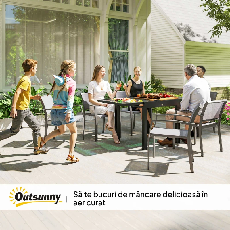 Outsunny Masă de Grădină Extensibilă cu Blat din Sticlă 80-160x80x75 cm Negru