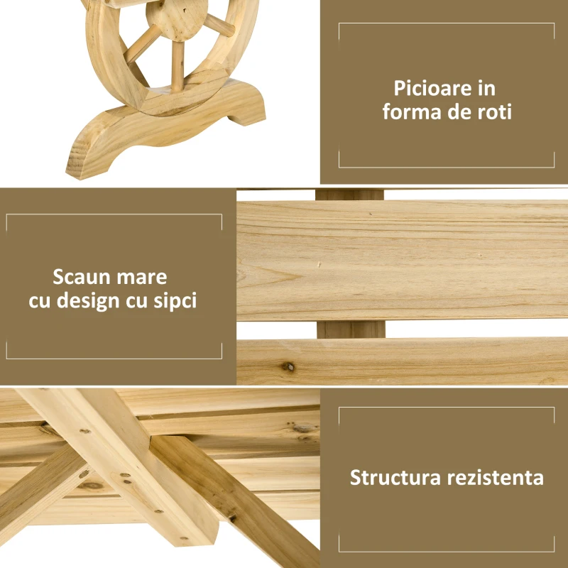 Outsunny Bancă de Grădină cu 2 Locuri, Design cu Roți, Bancă de Exterior din Lemn de Brad, Potrivită pentru Terasă, Patio și Curte, 98x50x39.5 cm, Culoare Lemn Natural