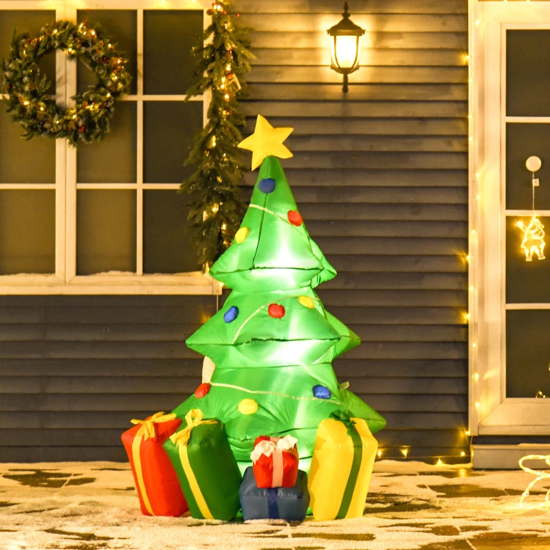 HOMCOM Aufblasbare Weihnachtsdekoration mit LED-Licht, Geschenken, 150 cm Wasserdicht für Weihnachtsfeiern