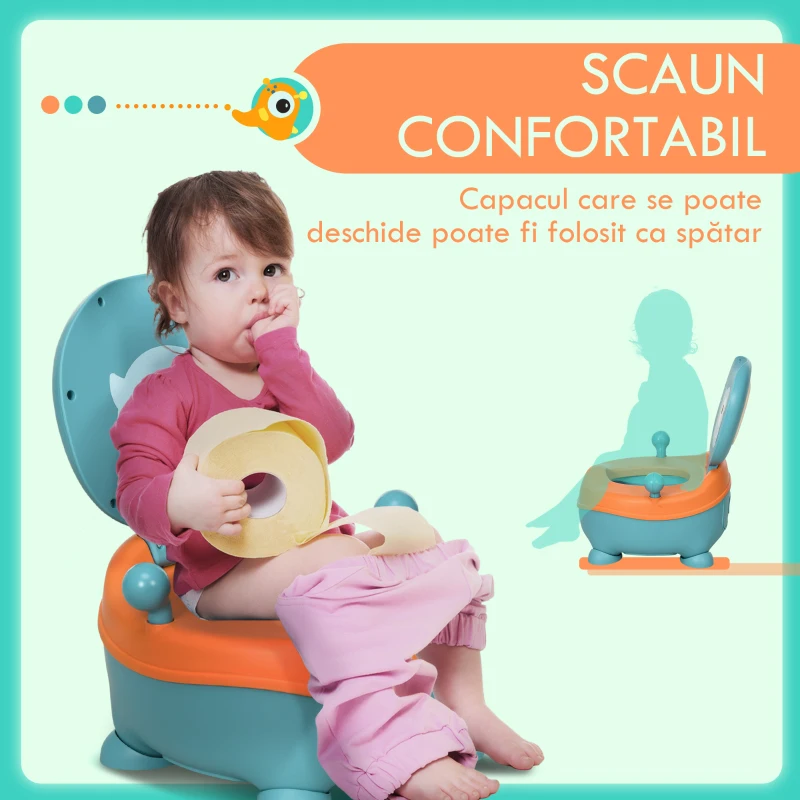 ZONEKIZ Oliță pentru copii de la 6 luni, în formă de extraterestru, cu șezut ergonomic, spătar și recipient detașabil, albastră