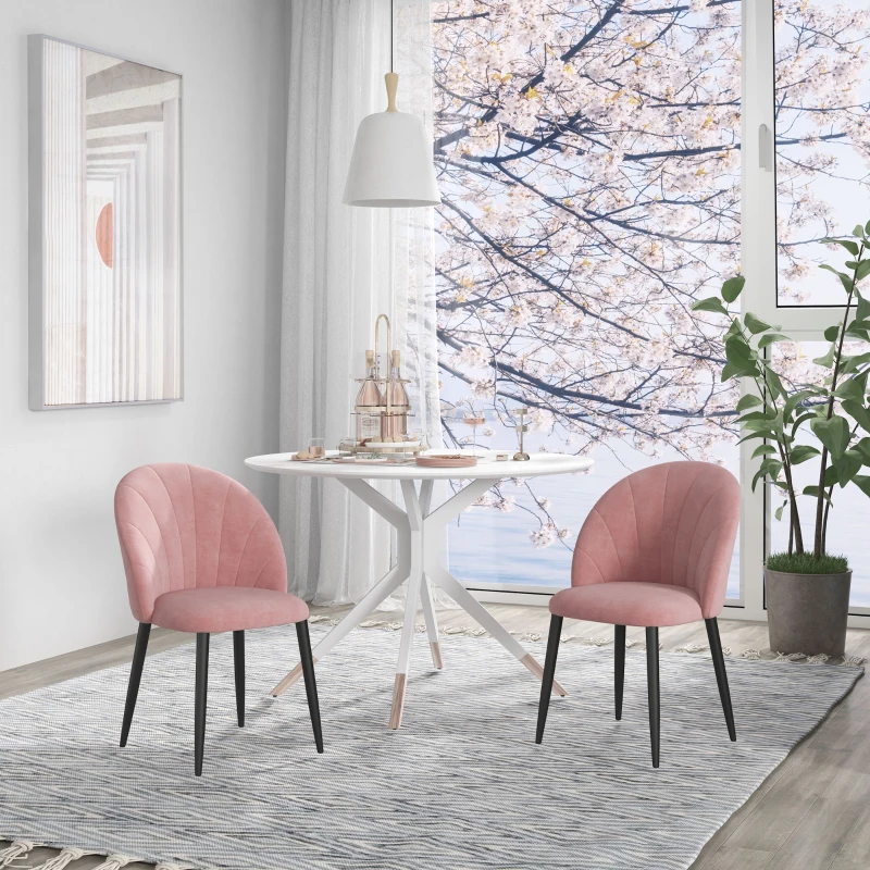 HOMCOM Set de 2 scaune de dining tapițate, stil nordic, din metal și catifea, 52x54x79cm, roz