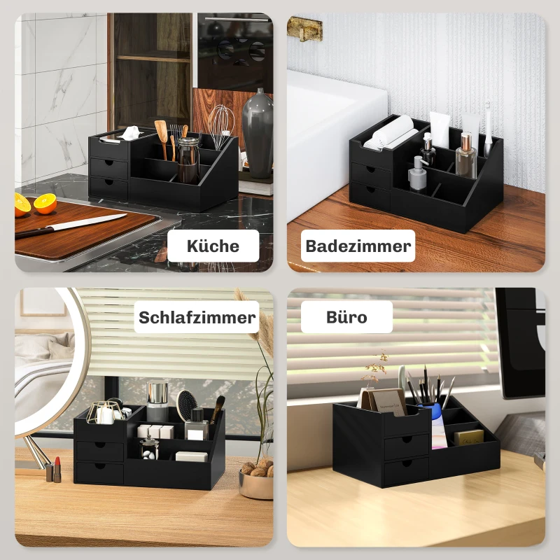 HOMCOM Schreibtischorganizer 2 Schubladen Aufbewahrungsbox Büro Box Organisation Schwarz 33 x 20,5 x 15,5 cm