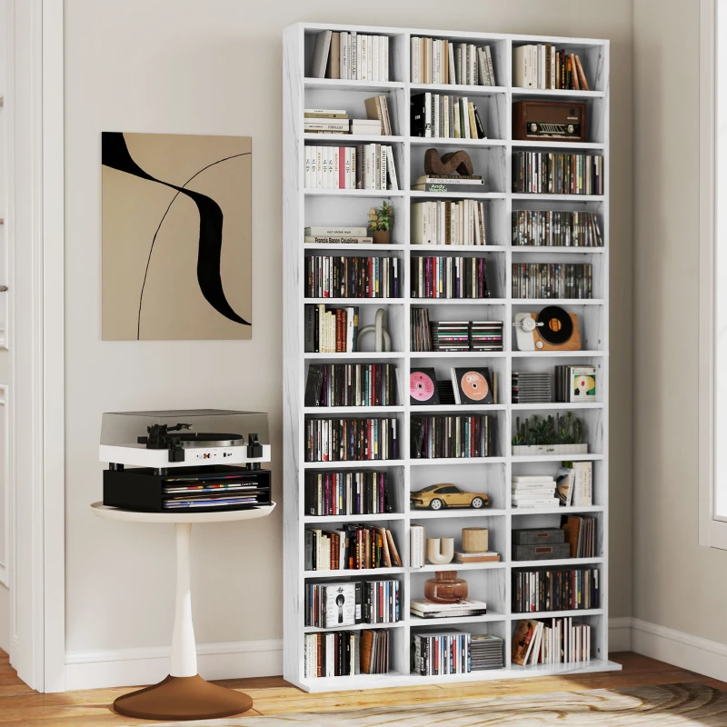 HOMCOM CD Storage Unit with Adjustable Shelves, 102 x 195 cm, Marble Effect