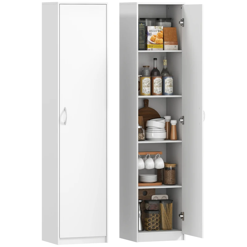 HOMCOM Küchenschrank, 5-Ebenen-Aufbewahrungsschrank, verstellbare Regale, für Wohnzimmer, Küche, Vorratskammer, Holz, Weiß