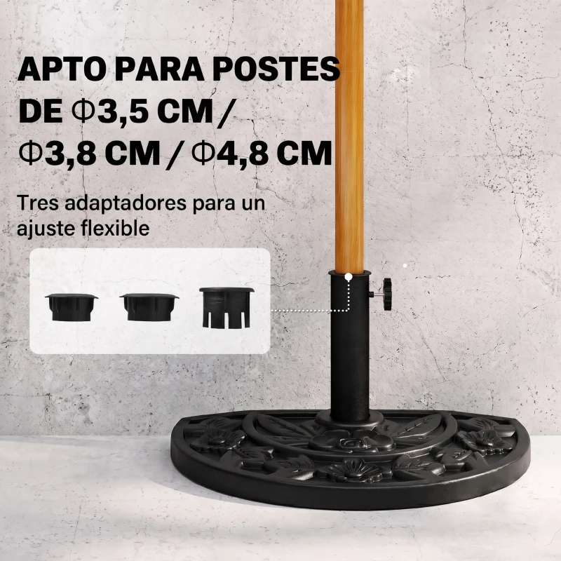 Outsunny Base para Sombrilla Semicircular Peso 9 kg Soporte Parasol de Jardín Apto para Mástil de 35mm/38mm/48mm Relleno de Cemento para Terraza Patio 50x32x32 cm Negro