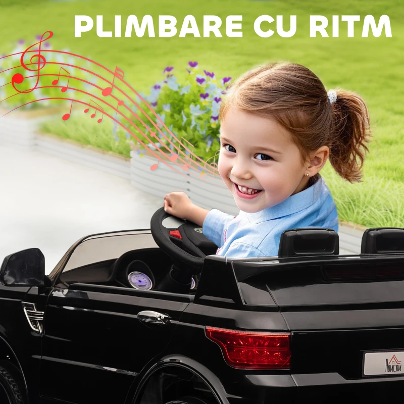 HOMCOM Mașină Electrică pentru Copii 3-6 Ani cu Telecomandă, Lumini LED și Claxon, din PP și Metal, 110x68x52 cm, Neagră(m-8)