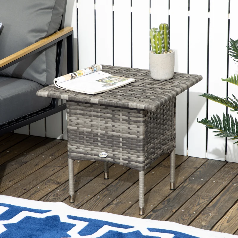 Outsunny Table d'appoint de jardin table basse carrée en résine tressée style cosy chic 50 x 50 x 47 cm noir