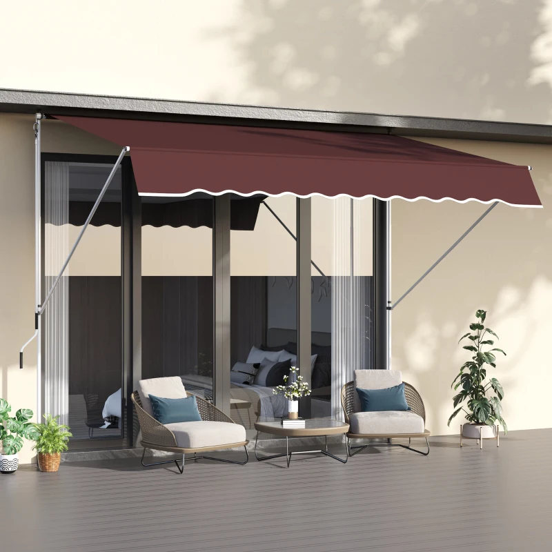 Outsunny Copertină manual retractabilă 3L x 1,5m, înălțime ajustabilă,material din poliester anti-UV, Roșu