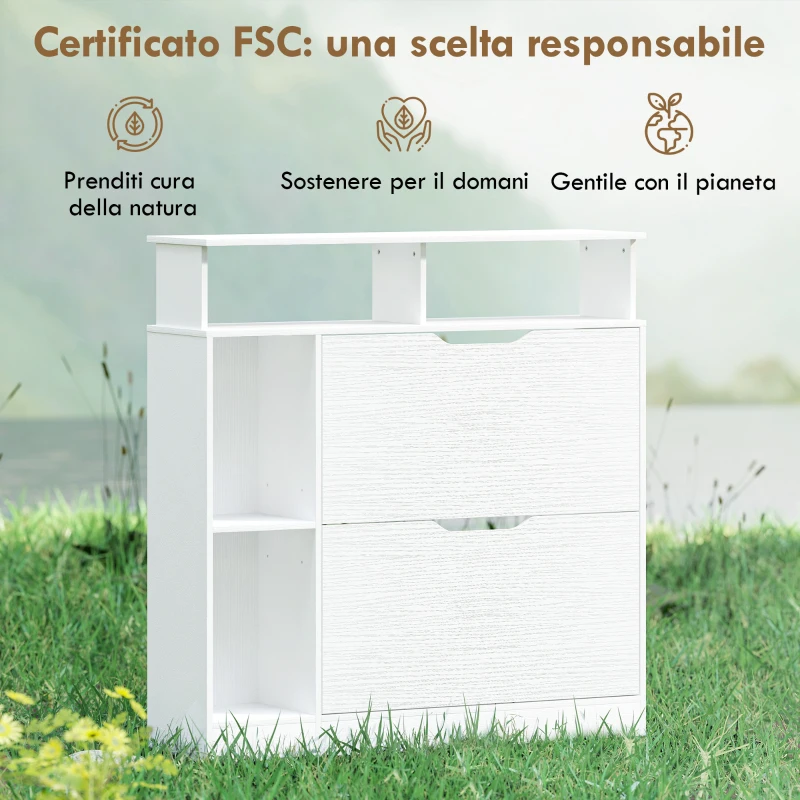 HOMCOM Scarpiera Stretto con Divisori Regolabili, Bianco