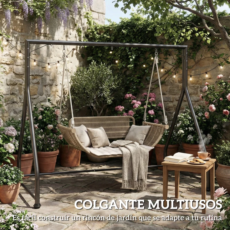 Outsunny Soporte para Columpio de Acero Estructura de Columpio de 2 y 3 Asientos Carga 360 kg 210x117x175 cm Negro