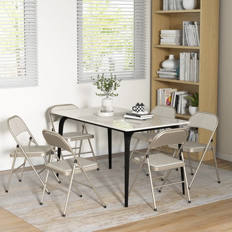 HOMCOM 6er-Set Klappstühle, Tragbare Bürostühle, Stahlbeine, Faltstuhl für Büro, Empfang, Wartezimmer, Leinenoptik Beige(m-10)