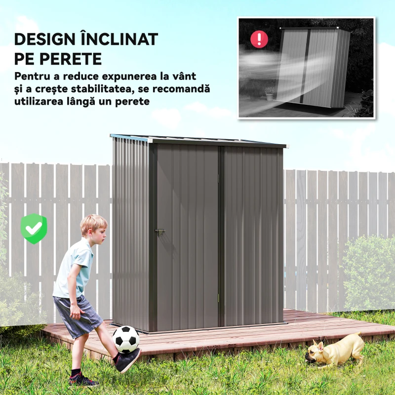 Outsunny Magazie de Grădină din Oțel pentru Unelte cu Lacăt, 161,5x94,5x196 cm, Gri Deschis