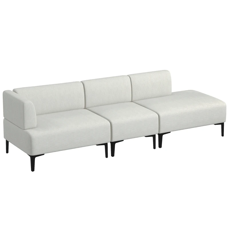 HOMCOM Canapea Moderna Modulabila cu 3 Sectiuni, Canapea Sectionala din Stofa cu Picioare din Otel, 250x75x70cm, Alb Crem