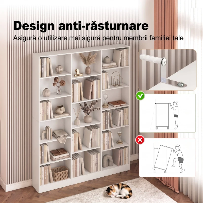 HOMCOM Bibliotecă cu Polițe Reglabile și Sistem Anti-Răsturnare din PAL, 149 x 23,6 x 188 cm, Albă