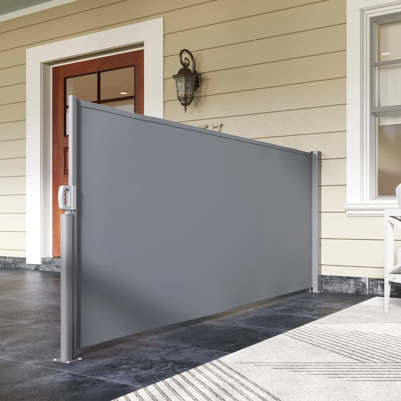 Outsunny Seitenmarkise ausziehbar blickdicht Sichtschutz mit Wandhalterung  Beschichtung 300x140cm Dunkelgrau