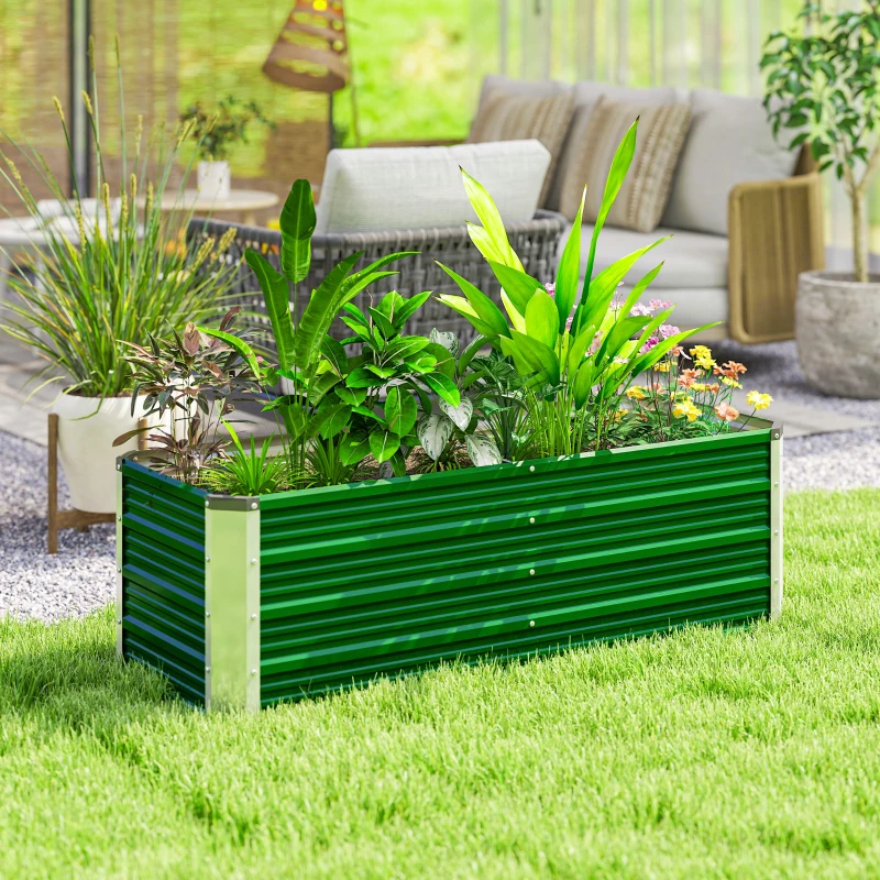 Outsunny Fioriera da Giardino Senza Fondo con 2 Aree di Coltivazione, in Acciaio, 125x47x44 cm, Verde