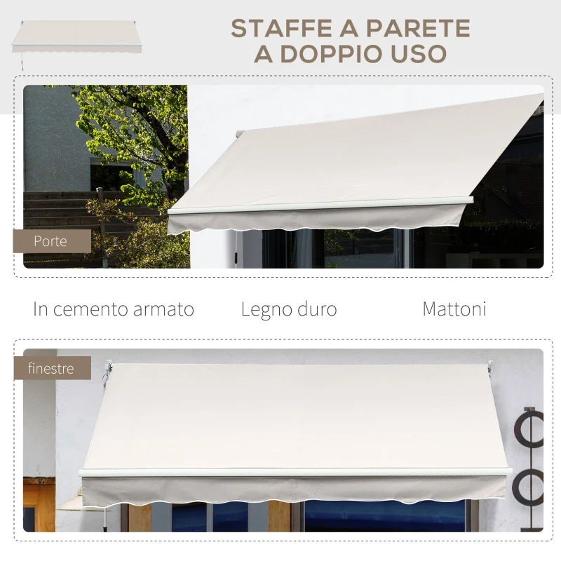 Outsunny Tenda da Sole 3x2 m a Bracci, Regolabile 5°-35° in Alluminio e Poliestere, Bianco Crema