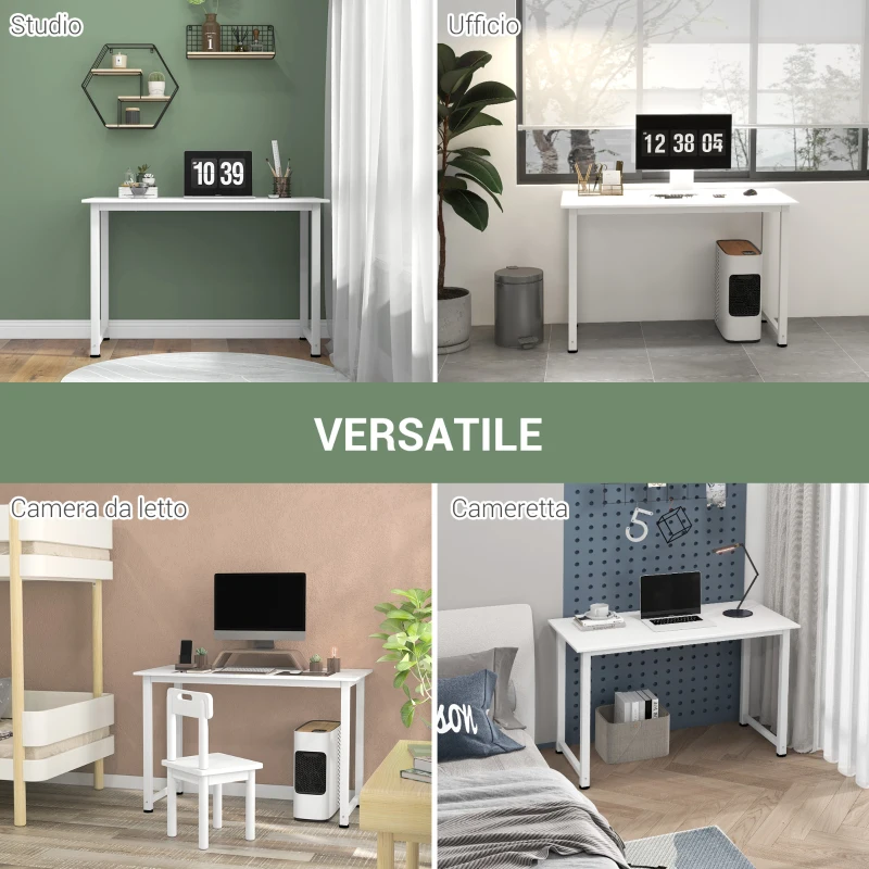 HOMCOM Scrivania per Computer con Piedini Regolabili in Truciolato e Acciaio, 120x60x76 cm, Bianco