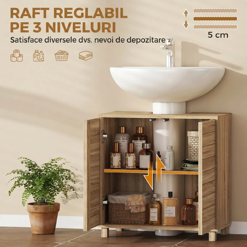 HOMCOM Mobilă de Toaletă cu Uși cu Obloane, 60x30x60 cm, Culoare Naturală
