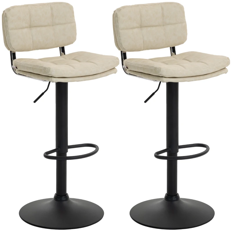 HOMCOM Lot de 2 tabourets de bar Vintage capitonné - pivotant, réglable - repose-pied - revêtement synthétique crème