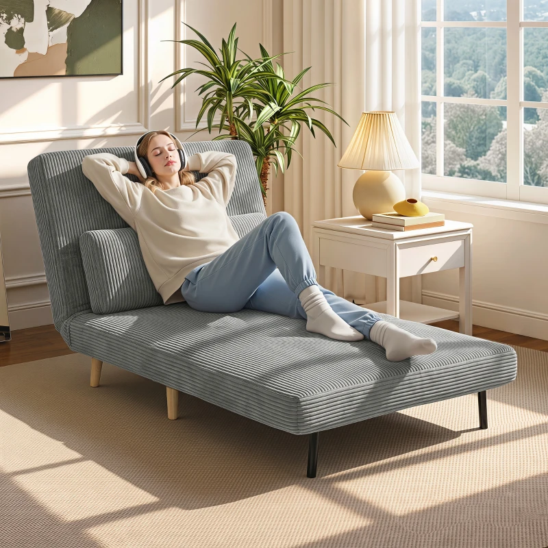 HOMCOM Sillón Cama 3 en 1 Abatible de Pana con Función de Cama Respaldo Regulable y Cojín Gris Oscuro