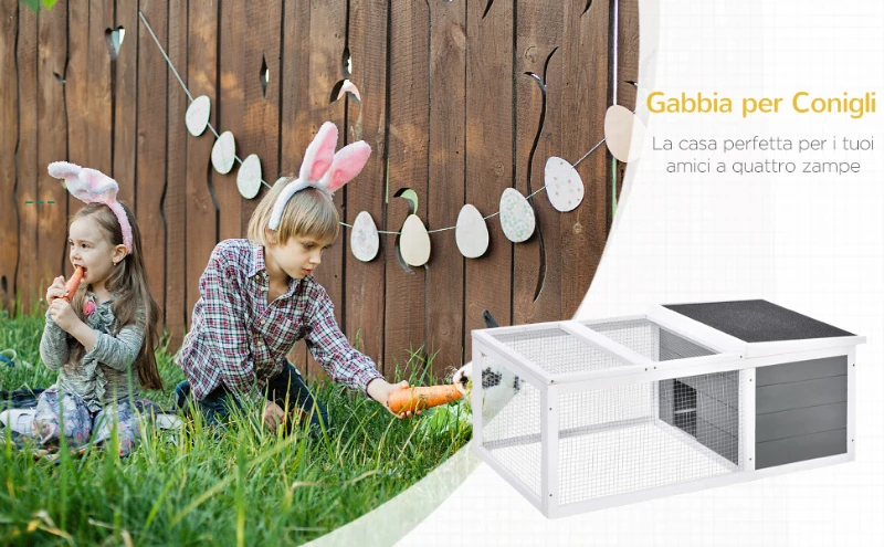 PawHut Wooden Rabbit Hutch Guinea Pig Small Animal Cage Rabbit Run Duck House Asphalt roof Indoor Outdoor