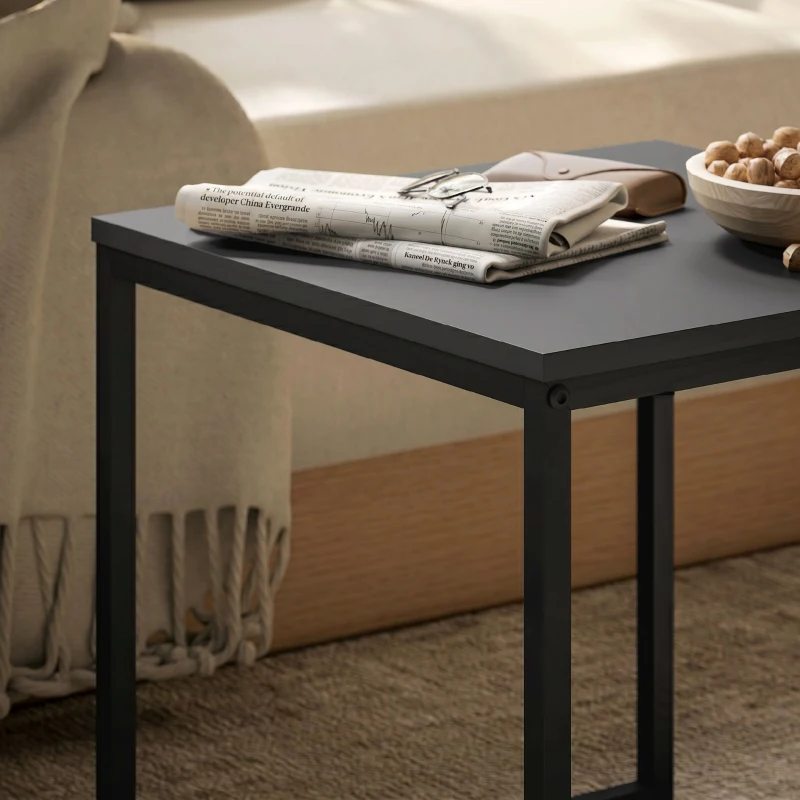HOMCOM Set 2 măsuțe de cafea moderne cu picioare în formă de U, din lemn și oțel, 45x45x45 cm și 40x40x40 cm, negru