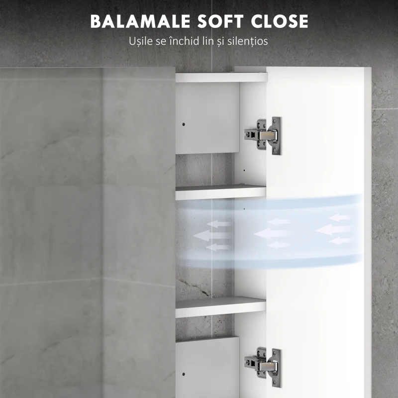 kleankin Dulap Suspendat de Baie cu 3 Uși cu Oglindă și Rafturi Reglabile din Lemn 90x13.5x60 cm, Alb
