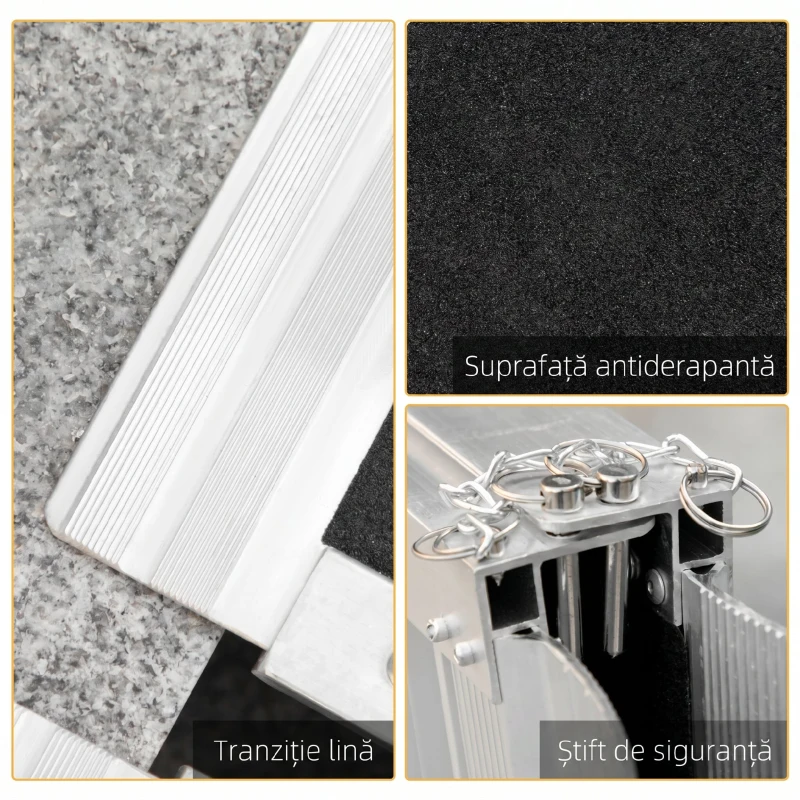 HOMCOM Rampa pentru Scaun cu Rotile, Pliabila din Aluminiu Texturat, Rampa Portabila pentru Prag de 5cm pentru Intrari