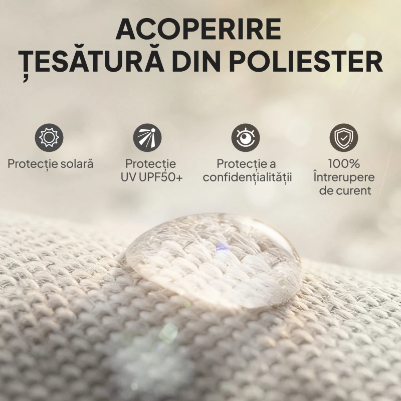 Outsunny Marchiză Rulantă din Poliester Anti-UV cu Carcasă din Aluminiu și Manivelă, 250x160 cm, Alb Crem