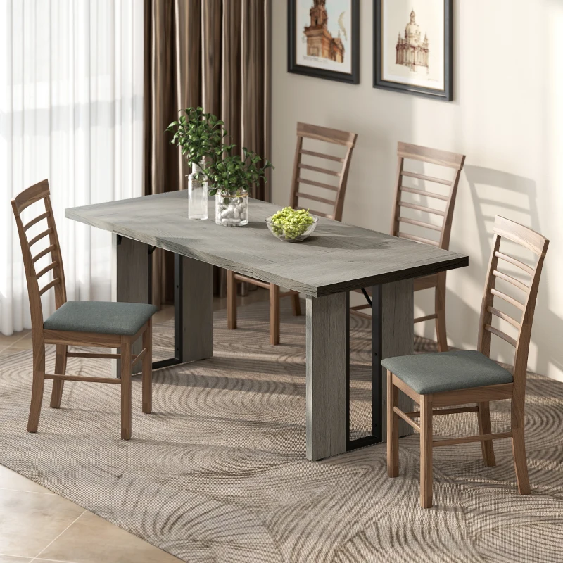 HOMCOM Masă de Dining în Stil Industrial pentru maximum 8 persoane, din lemn și oțel, 180x80x75 cm, gri