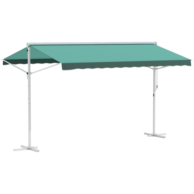 Outsunny Store Double Pente 3 x 3 m Manuel rétractable Inclinaison réglable métal Polyester imperméabilisé Vert