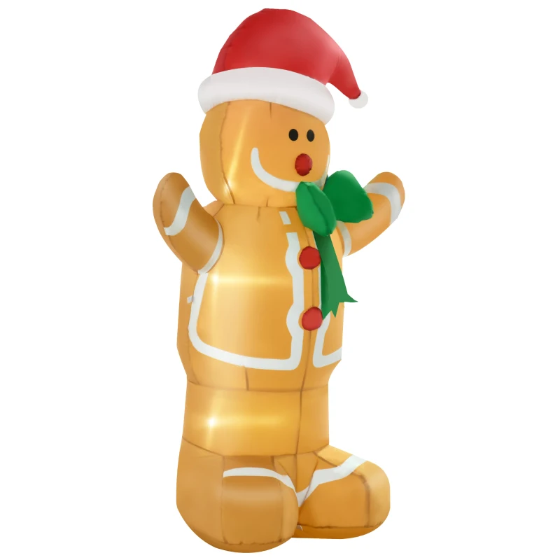HOMCOM Aufblasbare Weihnachtsdeko 1,83 m Lebkuchenmann mit Schleife, 3 LEDs, internes Gebläse Gartendeko