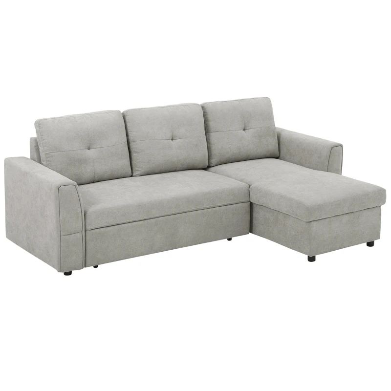 HOMCOM 3-Sitzer-Sofa mit Bettfunktion, Schlafsofa mit Chaiselongue, Polstersofa, Grau(m-11)
