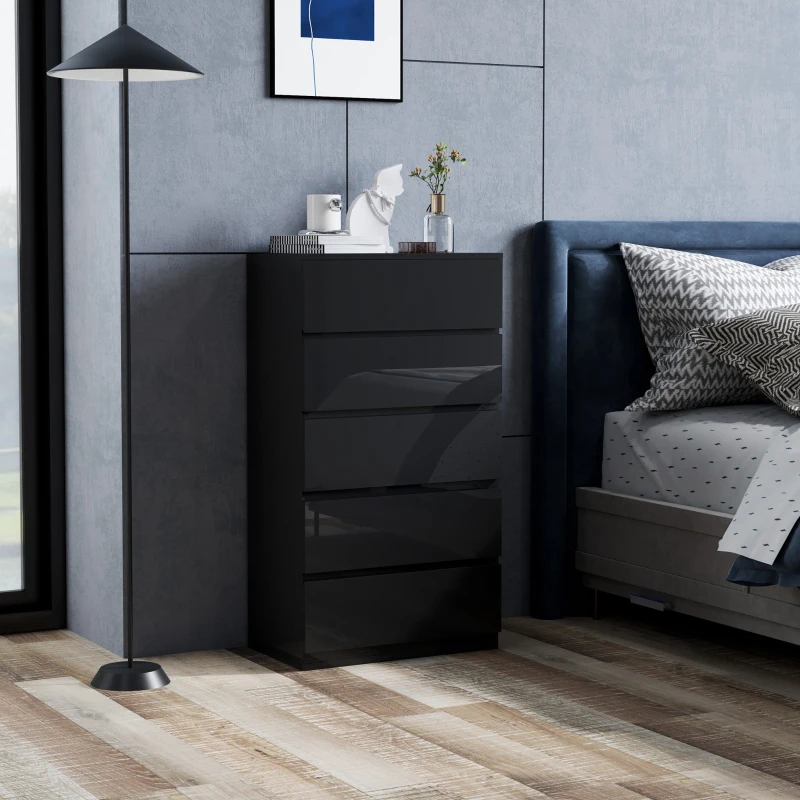 HOMCOM Cassettiera 5 Cassetti in Legno, Comò per Camera da Letto Moderno e Multiuso, 55x34x100 cm, Nero
