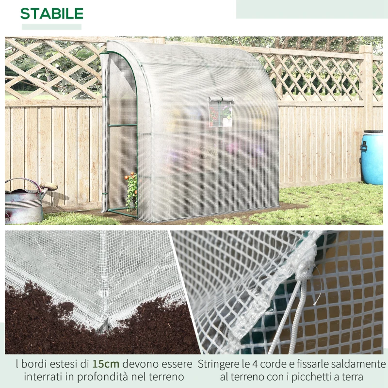 Outsunny Serra Addossata a 3 Livelli con Porte e Finestre Avvolgibili, in PE e Acciaio, 200x100x215 cm, Verde e Bianco