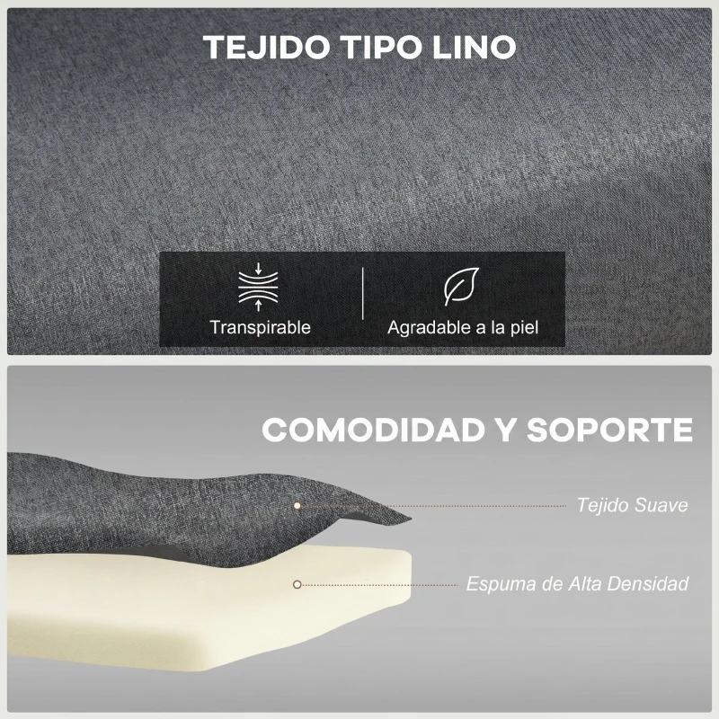 HOMCOM Sofá Cama Individual Plegable con Respaldo Ajustable de 5 Niveles Cojín y Tapizado de Lino Sintético 75x70x75 cm Gris