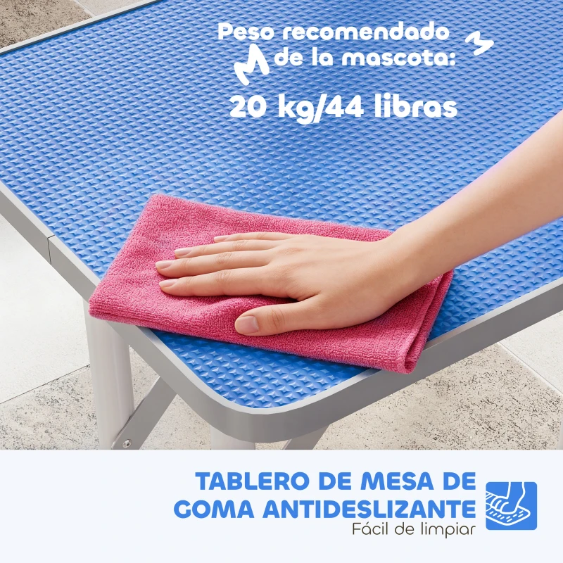 PawHut Mesa de Peluquería Canina Plegable con Encimera Antideslizante Brazo Ajustable 81x48,5x80 cm Azul