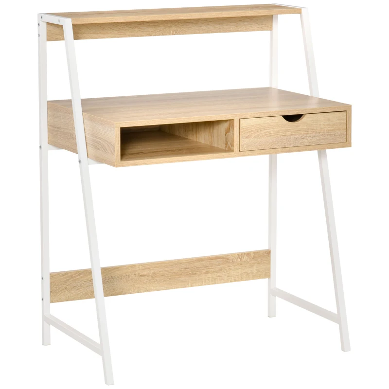 HOMCOM Schreibtisch Bücherregal Computertisch Bürotisch mit Schublade und Regal großer Stauraum E1-Spanplatte Metallrahmen Natur 80 x 50 x 100 cm