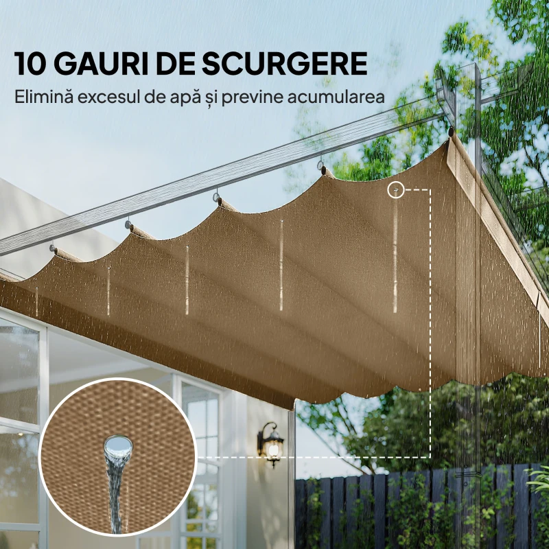 Outsunny Acoperiș pentru Gazebo Pergolă cu 10 Orificii de Drenaj din Poliester, 250x255 cm, pentru Pergolă 3x3 m, Maro Deschis