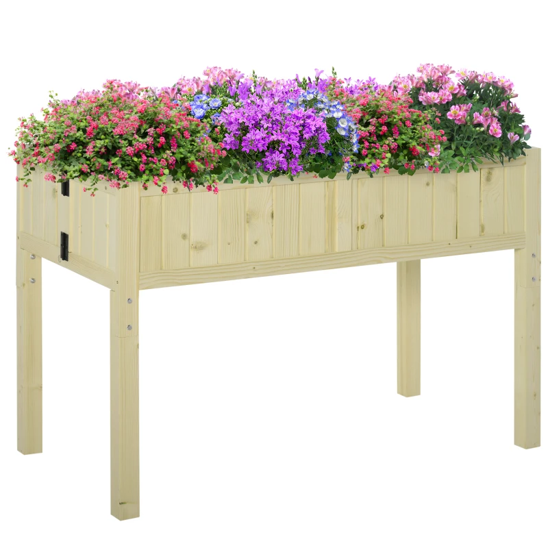 Outsunny Jardinieră Ridicată Pliabilă, Pat pentru Grădină în Lemn de Brad cu 4 Orificii de Drenaj, pentru Grădină, Terasă, Balcon, 115x56x76 cm, Culoare Lemn