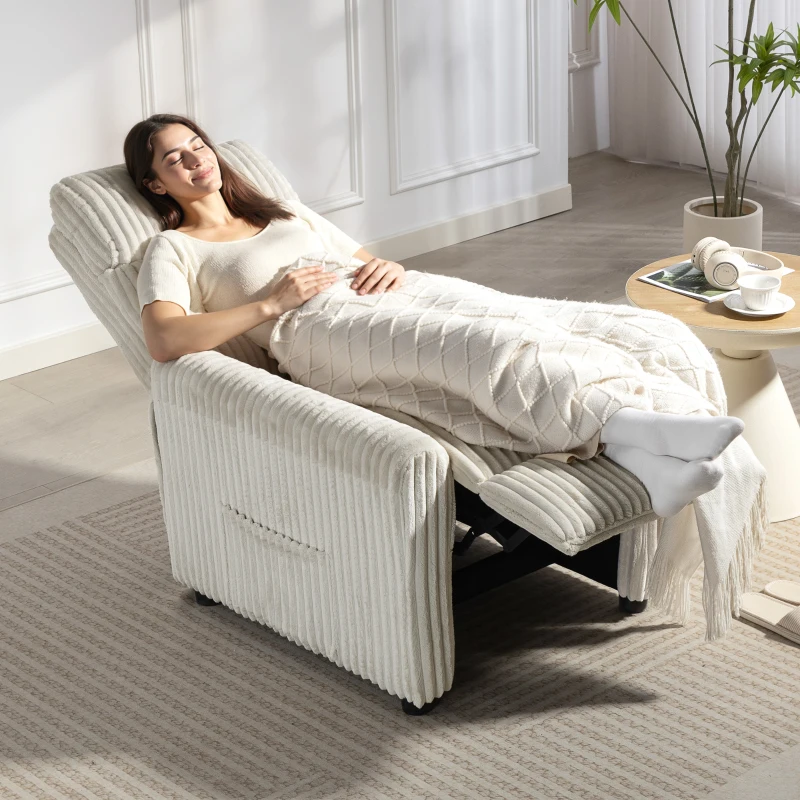 HOMCOM Poltrona Relax Reclinável Manual Estofada em Veludo com Apoio para Pés 73x86x100 cm Creme