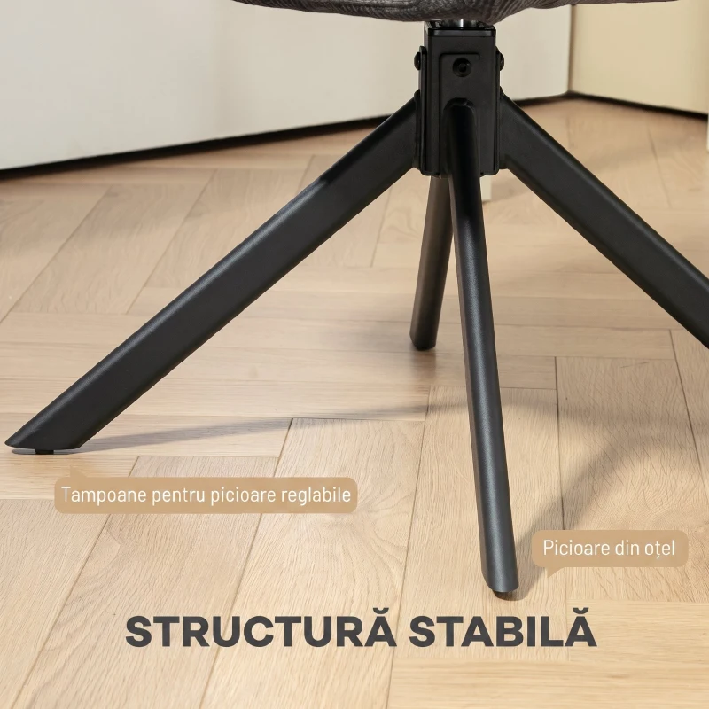 HOMCOM Fotoliu Rotativ pentru Dormitor, Material Textil cu Aspect de In și Picioare Înclinate din Oțel, Negru