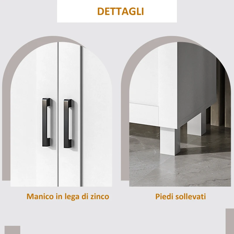 HOMCOM Credenza Cucina in Legno a 3 Ante, Ripiani Regolabili, Stile Minimalista Nordico, 90x30x90cm, Bianco