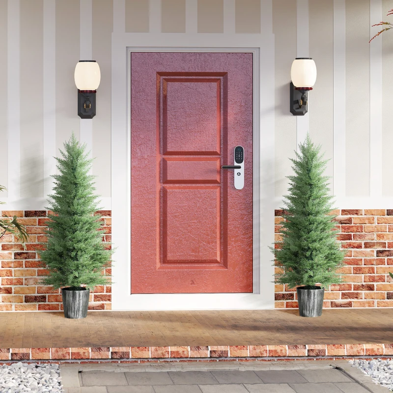 HOMCOM 135cm Artificial Cypress Trees Set of 2, UV Resistant Artificial Plants with Decorative Pot, Fake Plants for Indoor Outdoor Decor, Green